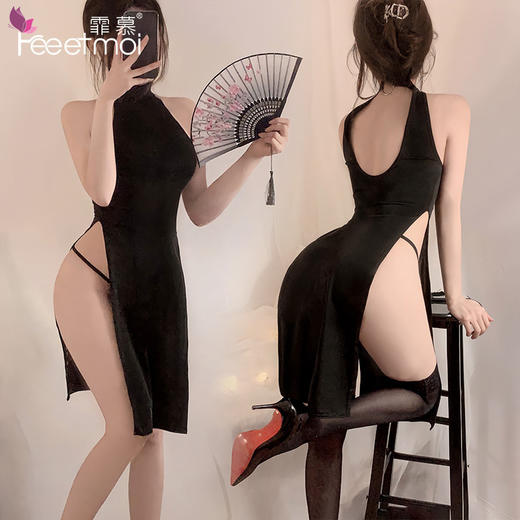 霏慕情趣内衣制服性感免脱冰丝泳布古典旗袍高腰开叉旗袍女士情趣睡衣7873 商品图1