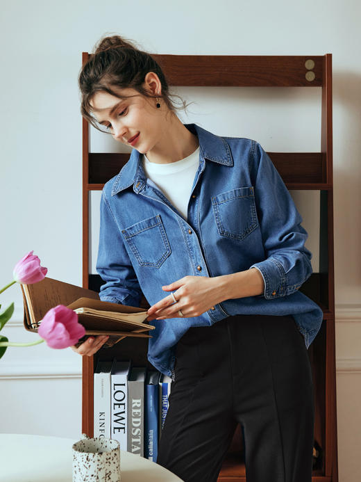 OLrain欧芮儿法式牛仔衬衫外套女夏季2023年新款宽松慵懒休闲上衣 商品图2