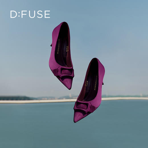 Dfuse迪芙斯秋款羊反绒尖头几何扣高跟鞋单鞋DF33111070 商品图10