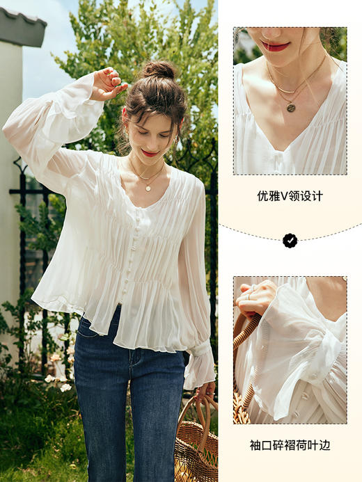 OLrain欧芮儿法式白色蕾丝雪纺衫女夏季2023新款宽松甜美减龄小衫 商品图1