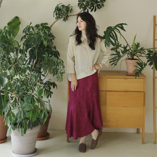 绽放367朵/高端红云纱100%桑蚕丝提花开衩真丝鱼尾裙中长款半身裙 商品图2