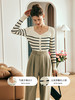 OLrain欧芮儿法式方领条纹针织衫女夏季2023年新款修身撞色套头衫 商品缩略图1