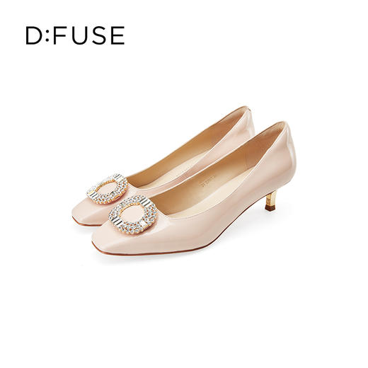 Dfuse迪芙斯秋季新款漆面牛皮方头钻扣小猫跟单鞋DF33111069 商品图9