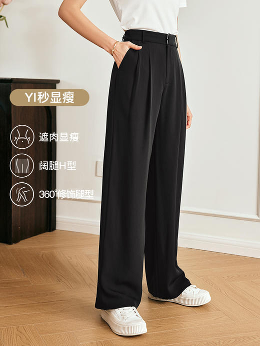 OLrain欧芮儿法式冰丝休闲裤女夏季2023年新款高腰直筒阔腿西装裤 商品图1