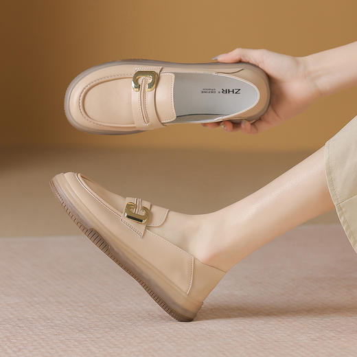 ZHR女鞋休闲小香风乐福鞋女2023新款百搭洋气厚底英伦风小皮鞋女 商品图1