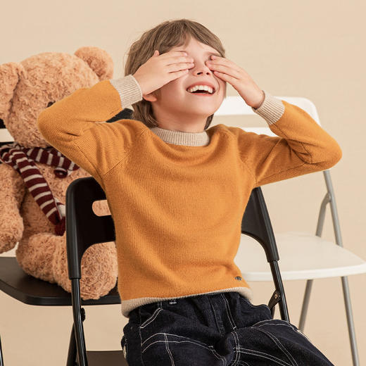 mettekids男童羊绒衫2023秋冬新款厚款毛衣儿童纯色针织打底衫 商品图0
