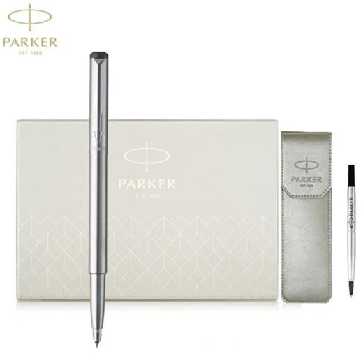 派克宝珠笔礼盒签字笔经典威雅钢杆白夹金属商务办公送礼礼品笔男女书写签字高档送笔芯皮套礼袋 商品图0