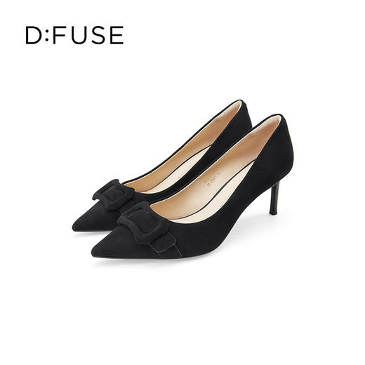 Dfuse迪芙斯秋款羊反绒尖头几何扣高跟鞋单鞋DF33111070 商品图5