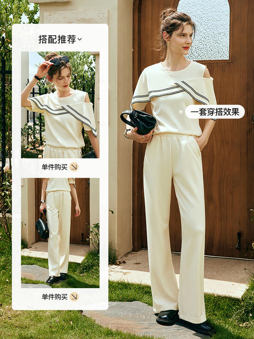 OLrain欧芮儿法式圆领套头卫衣女夏季2023年新款时尚露肩轻薄上衣 商品图3