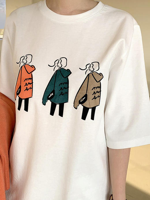 YX【现货7天】五分袖t恤女宽松ins潮2024夏装新款韩版圆领印花短袖体恤上衣 商品图4