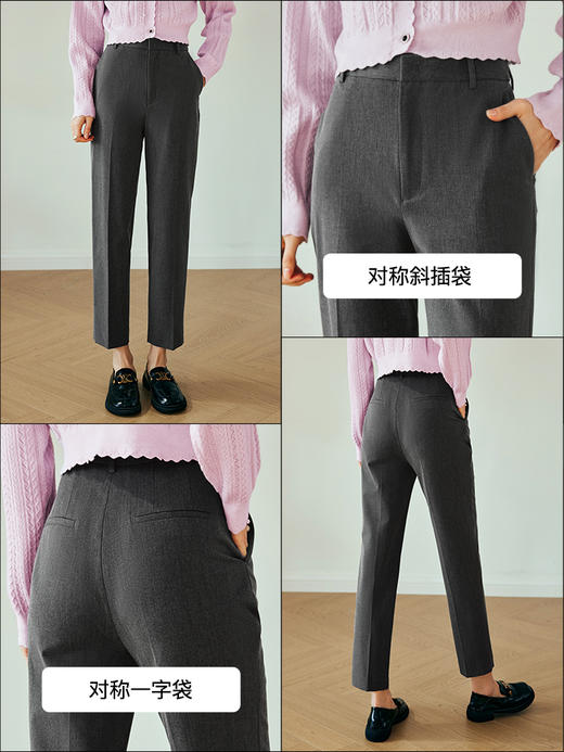 OLrain欧芮儿法式深灰色休闲裤女夏季2023新款高腰锥形九分小脚裤 商品图1