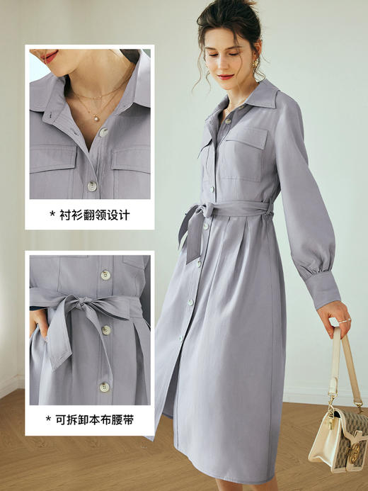 OLrain欧芮儿法式浅紫色连衣裙女夏季2023新款收腰复古衬衫式裙子 商品图1