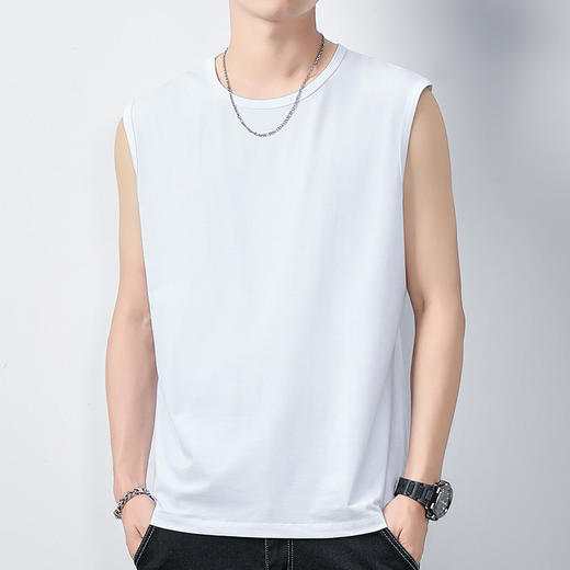 莫代尔冰丝背心男夏季薄款无袖T恤速干运动健身纯色外穿坎肩坎袖_HLY 商品图7