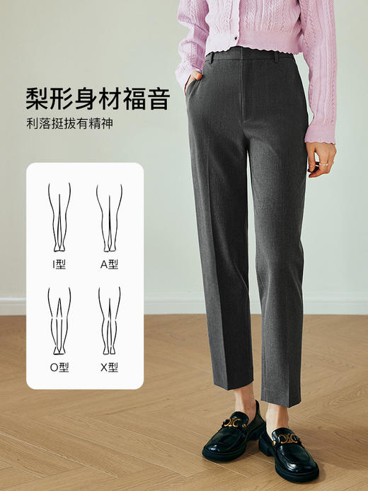 OLrain欧芮儿法式深灰色休闲裤女夏季2023新款高腰锥形九分小脚裤 商品图0
