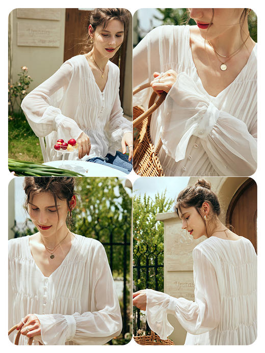 OLrain欧芮儿法式白色蕾丝雪纺衫女夏季2023新款宽松甜美减龄小衫 商品图2