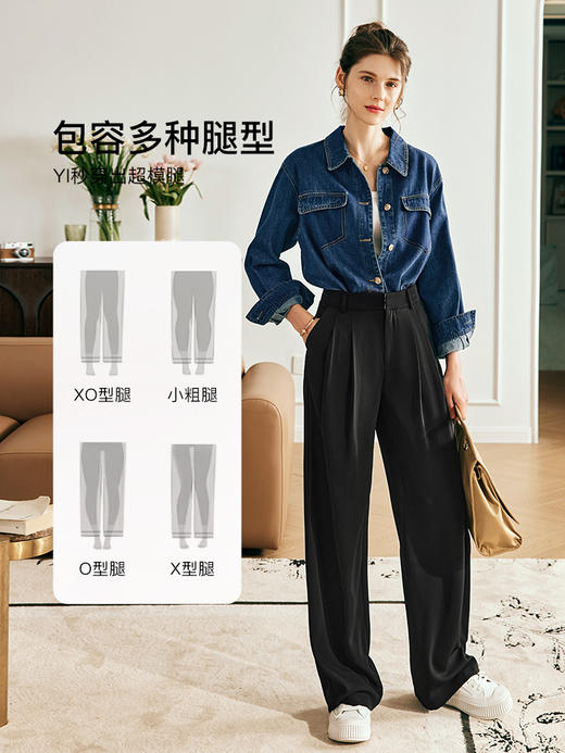 OLrain欧芮儿法式冰丝休闲裤女夏季2023年新款高腰直筒阔腿西装裤 商品图0