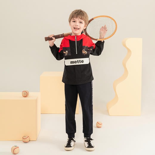 mettekids男童连帽外套2023秋季新款撞色拼接上衣儿童薄款童装 商品图1