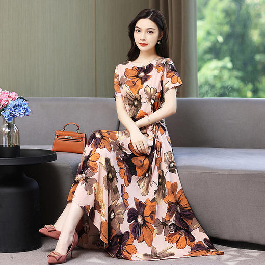 舒适百搭，夏外穿年轻款妈妈碎花大摆长裙棉绸连衣裙SH87 商品图5
