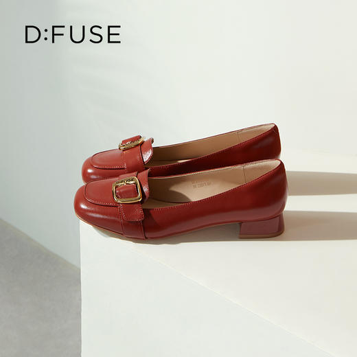 DFuse迪芙斯秋款复古圆头粗跟乐福鞋女低跟饰扣通勤浅口鞋DF33111124 商品图10