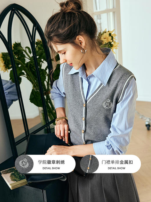 OLrain欧芮儿法式灰色针织马甲女夏季2023年新款宽松刺绣内搭背心 商品图1