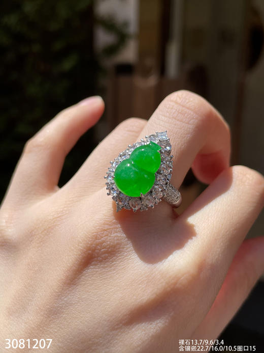 3081207，高冰艳绿葫芦戒指吊坠两用款。具体价格微信咨询 商品图3