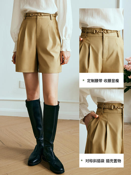 OLrain欧芮儿法式卡其色休闲裤女夏季2023新款高腰直筒小个子短裤 商品图1