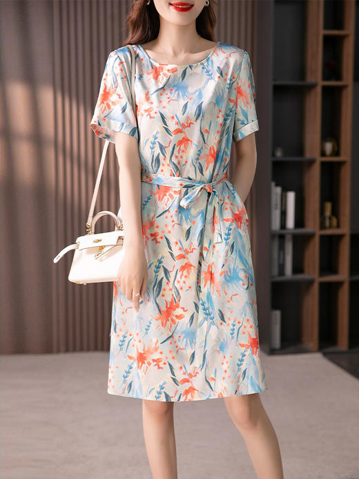 YX【定制30天】高级感显瘦真丝连衣裙女短袖2024夏季新款韩版气质桑蚕丝裙子 商品图1