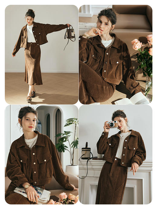 OLrain欧芮儿法式灯芯绒短外套女夏季2023新款宽松复古衬衫式大衣 商品图2