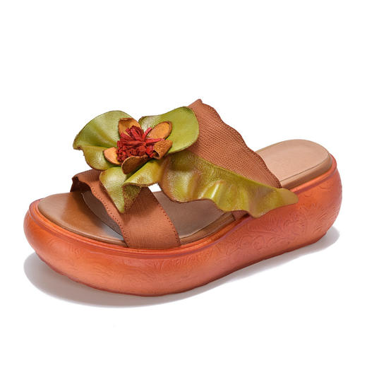 LL1816-A63 厚底拖鞋女夏季2023原创新款手工花一字凉拖鞋凉防滑 商品图4