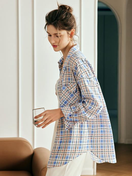 OLrain欧芮儿法式轻薄格子衬衫女夏季2023新款宽松冰爽空调防晒衣 商品图2