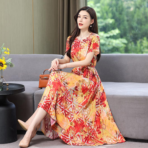 舒适百搭，夏外穿年轻款妈妈碎花大摆长裙棉绸连衣裙SH87 商品图3