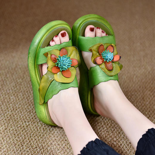 LL1816-A63 厚底拖鞋女夏季2023原创新款手工花一字凉拖鞋凉防滑 商品图3