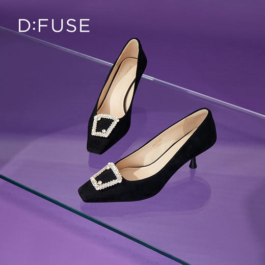 Dfuse迪芙斯秋款通勤方头钻扣细跟高跟鞋单鞋DF33111224 商品图11