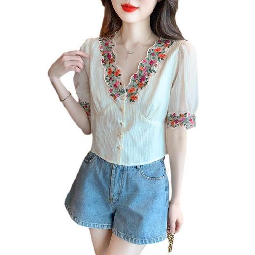 田园轻熟风，甜美碎花气质v领雪纺衬衫KQL-315T7813 商品图4