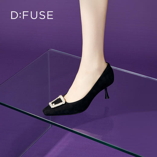 Dfuse迪芙斯秋款通勤方头钻扣细跟高跟鞋单鞋DF33111224 商品图10