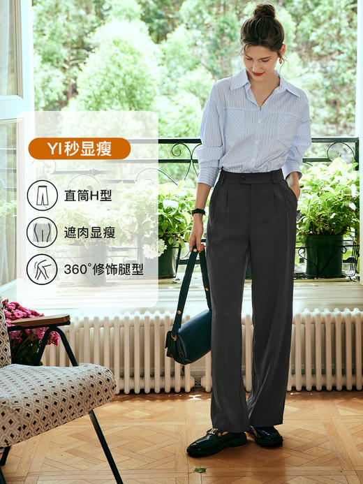 OLrain欧芮儿法式灰色西装休闲裤女夏季2023新款高腰直筒冰爽裤子 商品图1
