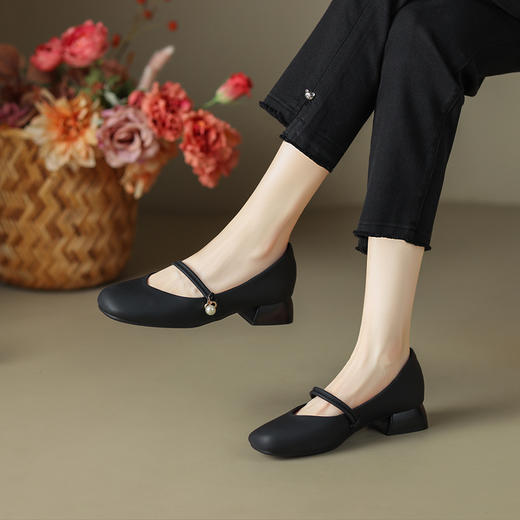 ZHR单鞋女2023秋季新款法式气质浅口粗跟玛丽珍鞋原创百搭休闲鞋 商品图3