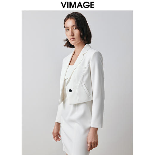 VIMAGE纬漫纪秋季新款时尚通勤干练翻领西装短外套女V2003605 商品图5
