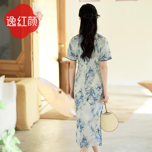 逸红颜竹音2026年夏季新款天丝苎麻旗袍改良版连衣裙女透气吸汗 商品图3