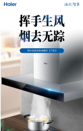 海尔 （Haier）欧式抽油烟机 21立方爆炒大吸力 自旋洗 海尔 油烟机 CXW-219-ET903