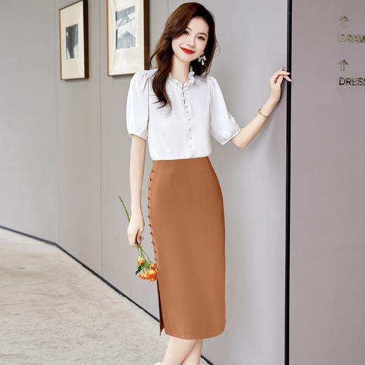 夏装新款，新中式盘扣立领小清新衬衣搭配时尚显瘦半身裙套装HR-SSQJRA618-6-1 商品图2