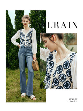 OLrain欧芮儿法式V领针织开衫女夏季2023年新款镂空流苏钩花上衣