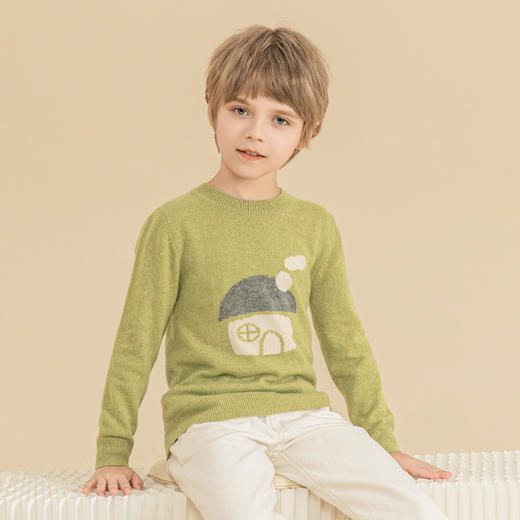 mettekids儿童羊绒衫2023秋季新款抹茶绿针织衫男童女童卡通毛衣 商品图1