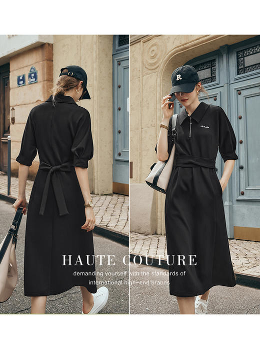 OLrain欧芮儿法式黑色POLO连衣裙女夏季2023年新款收腰设计感裙子 商品图2