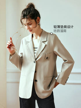 OLrain欧芮儿法式卡其色西装外套女夏季2023新款宽松复古通勤上衣