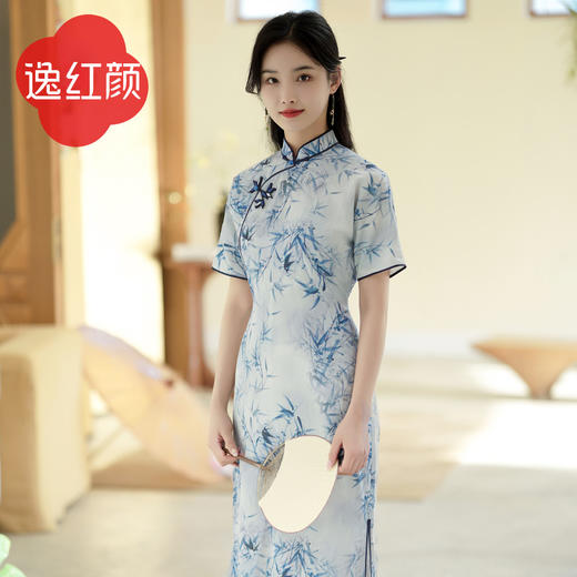 逸红颜竹音2026年夏季新款天丝苎麻旗袍改良版连衣裙女透气吸汗 商品图1