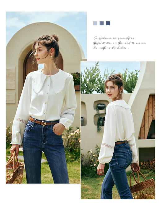 OLrain欧芮儿法式白色娃娃领衬衫女夏季2023年新款宽松灯笼袖衬衣 商品图1