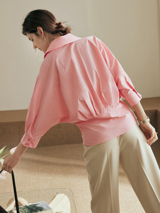 OLrain欧芮儿法式粉色衬衫女夏季2023年新款宽松七分袖一片式衬衣 商品图2