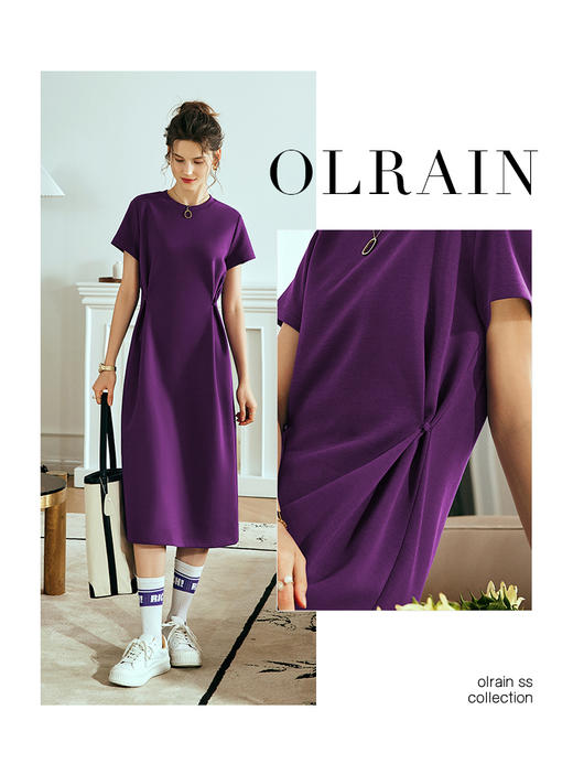 OLrain欧芮儿法式紫色连衣裙女夏季2023年新款收腰气质减龄A字裙 商品图3
