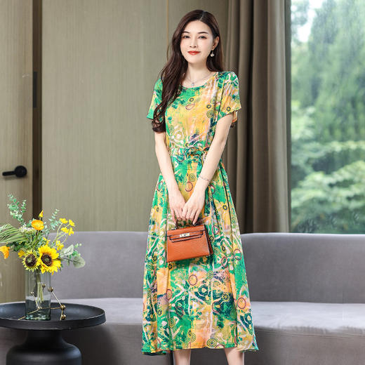 舒适百搭，夏外穿年轻款妈妈碎花大摆长裙棉绸连衣裙SH87 商品图2